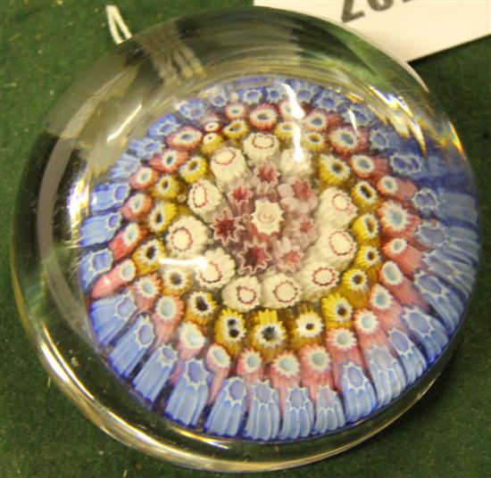 Arculus19C millefiori glass paperwight, with pontil & high dome (some wear)